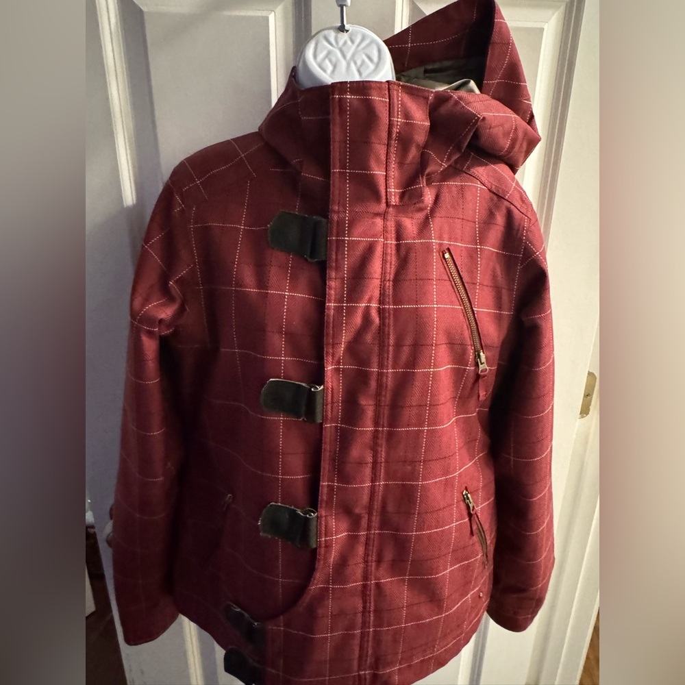 Burton ski or snowboard jacket maroon/ reddish color Fleece-Lined .